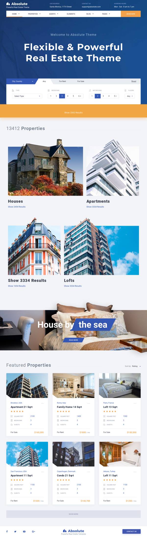 蓝色的房产销售租赁交易平台网站模板
