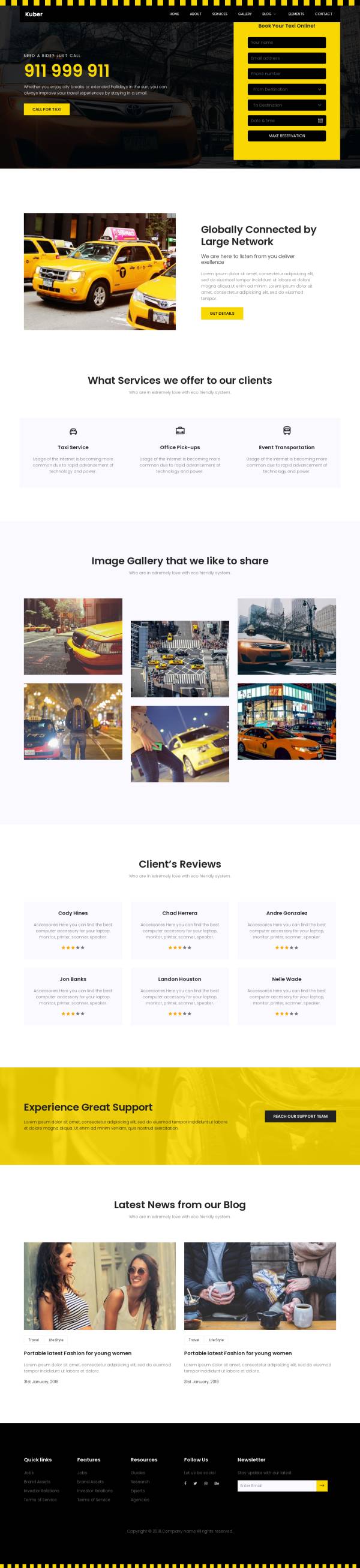 黄色的出租车服务公司网站模板