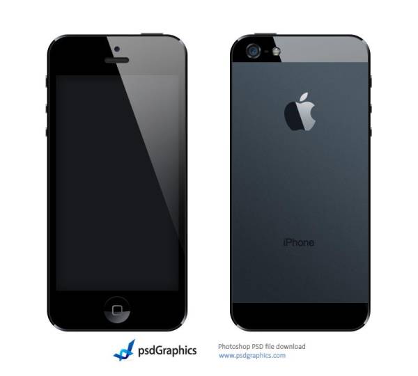 黑色的苹果iphone5正面和反面手机ui psd分层素材下载