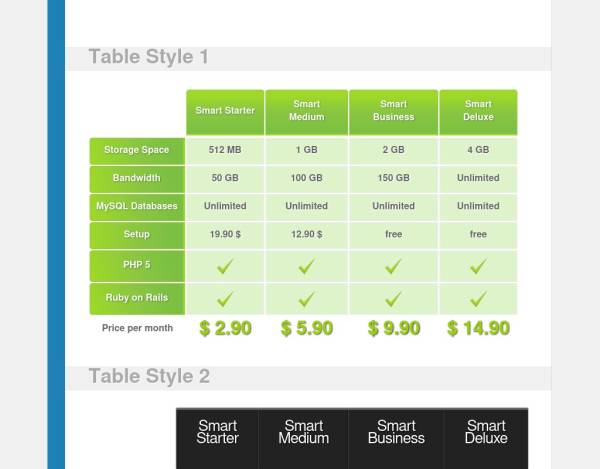 3款精美的css3 table表格样式设计
