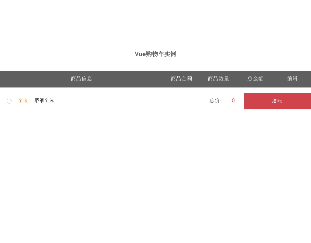 vue.js制作購物車結(jié)算功能表單代碼