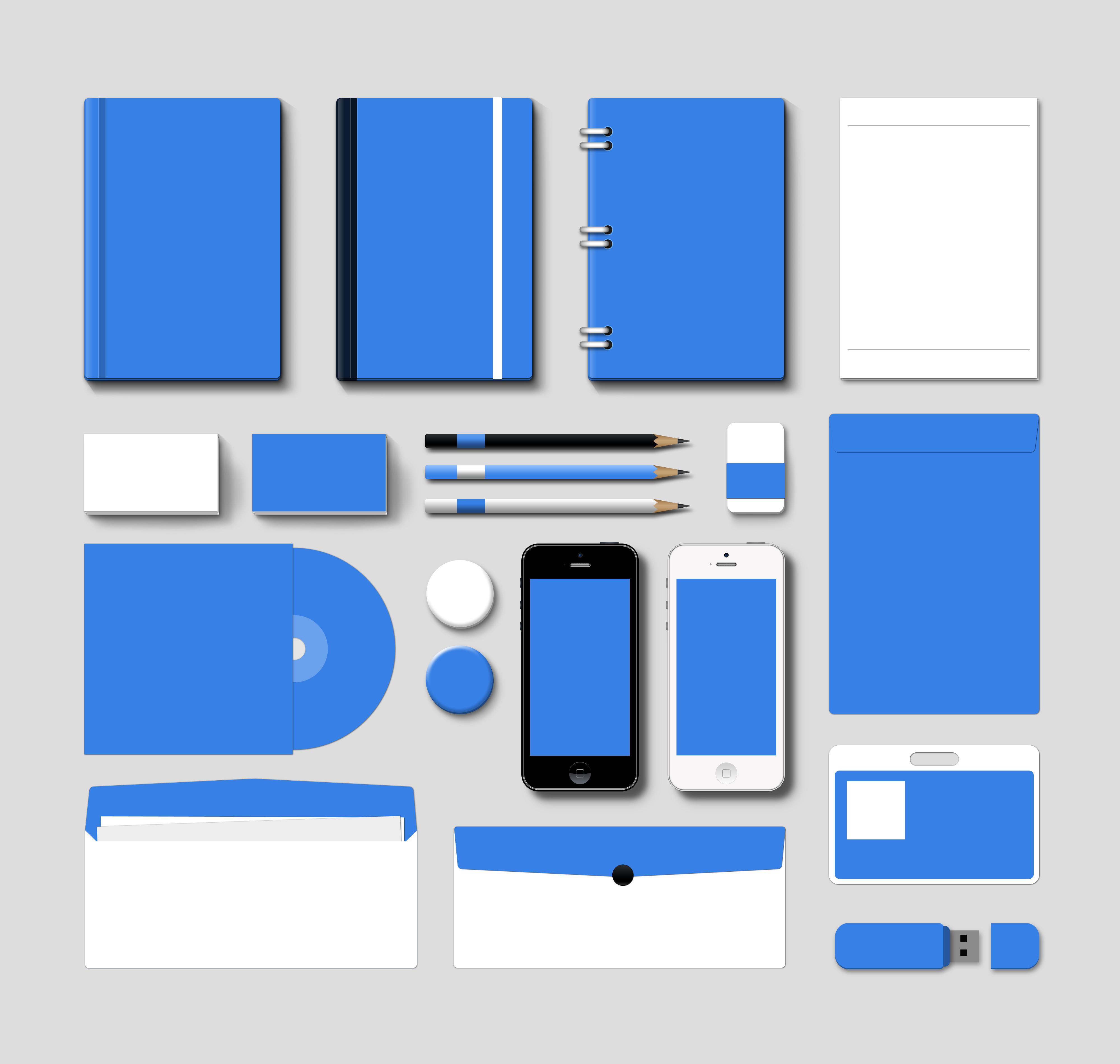 藍色的辦公用品模板設計psd源文件下載