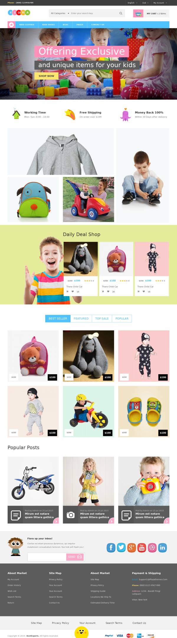 卡通风格的母婴儿童玩具商城网站模板