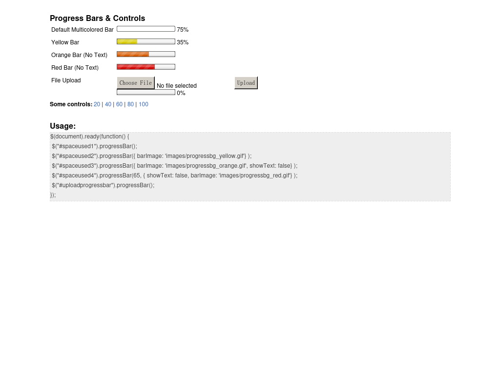 jQuery進度條插件制作多種彩色的動畫上傳進度條效果代碼