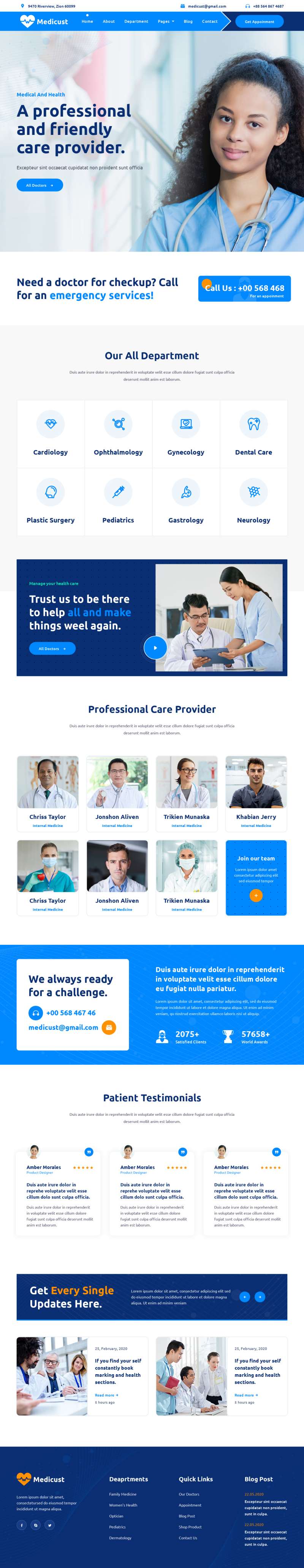 蓝色的健康医疗服务机构网站模板