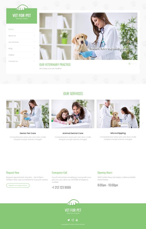 绿色Bootstrap宠物医院网站模板