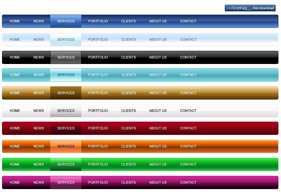 網(wǎng)頁各種漸變顏色的導(dǎo)航條PSD素材下載
