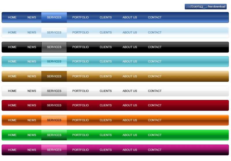 网页各种渐变颜色的导航条PSD素材下载