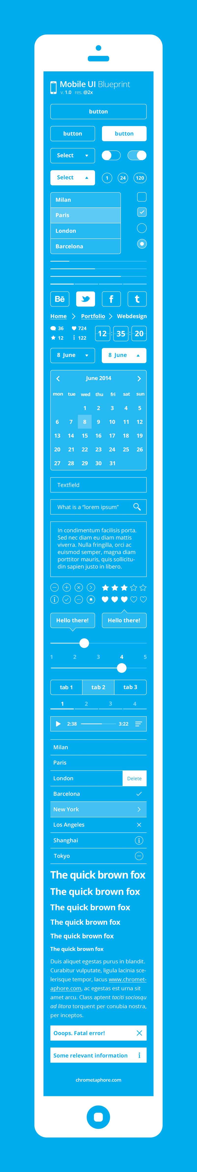 扁平化风格的iphone UI界面设计元素psd线性素材下载