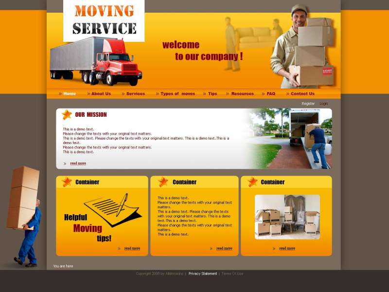 橙色的搬家物流公司网站模板首页PSD分层素材下载