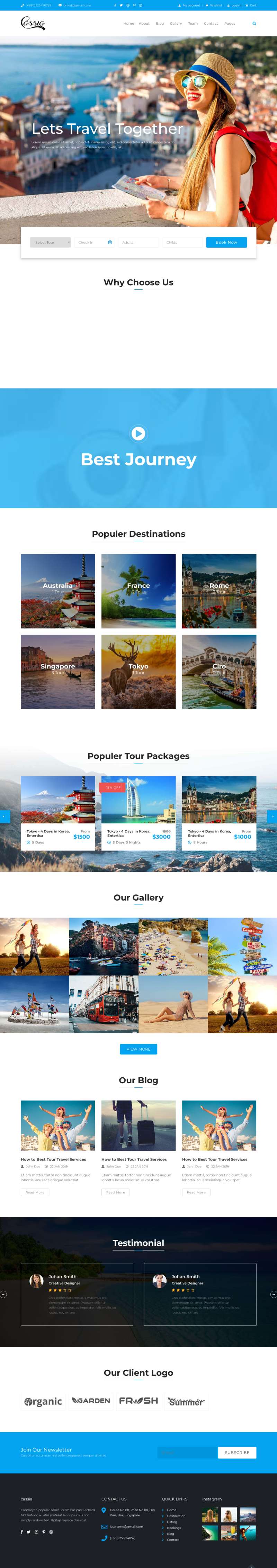 蓝色的旅行社组团网站Bootstrap模板