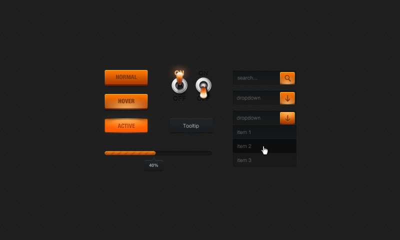 橙色网页ui界面素材_橙色和黑色搭配网页ui界面设计素材下载