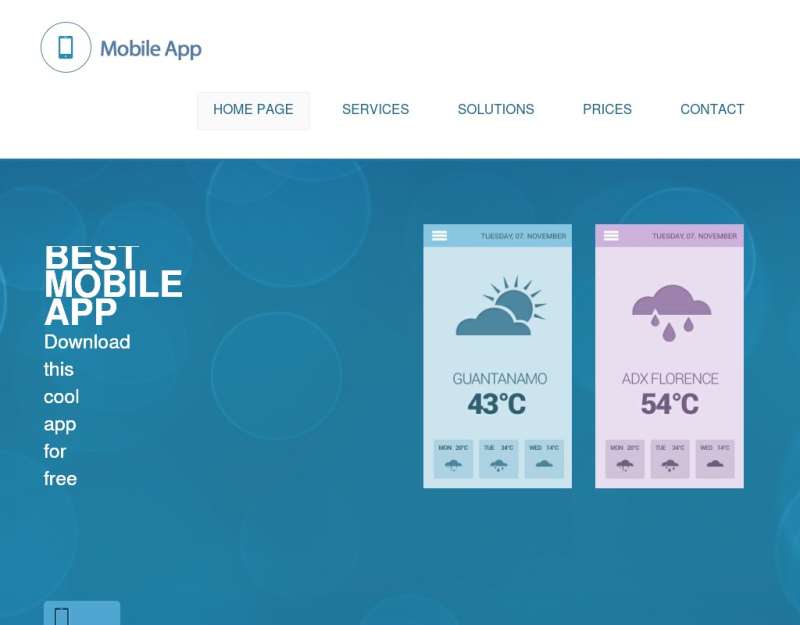扁平风格的天气预报手机APP企业网站模板下载
