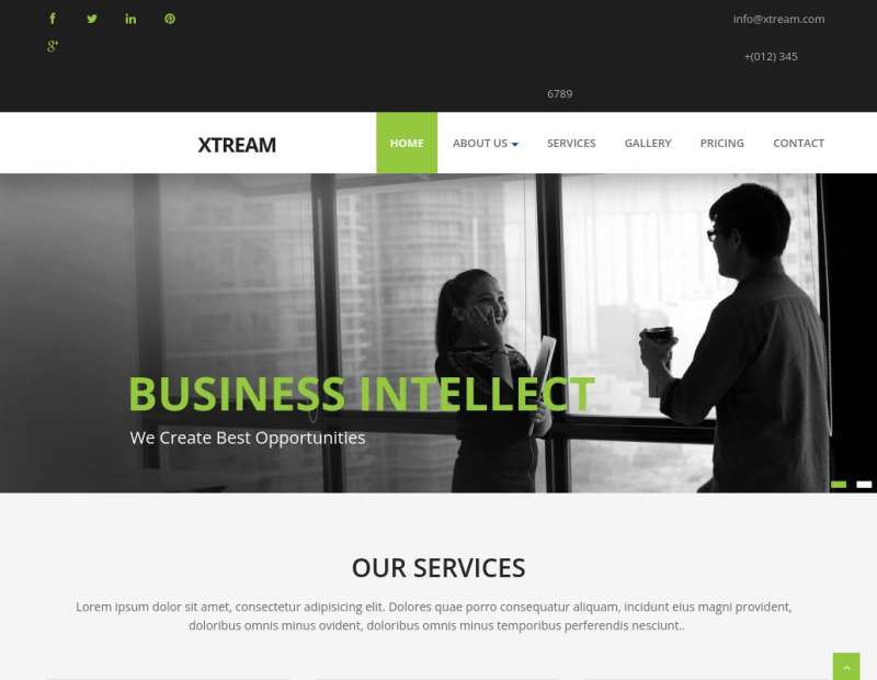 绿色宽屏的商业咨询公司网页模板