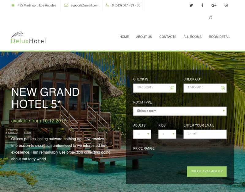 绿色的海边度假酒店预订网站html模板
