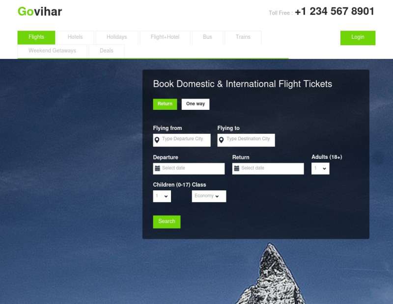 绿色的旅游机票预订网页模板html整站