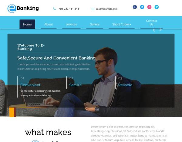 蓝色的在线电子银行公司介绍网站模板