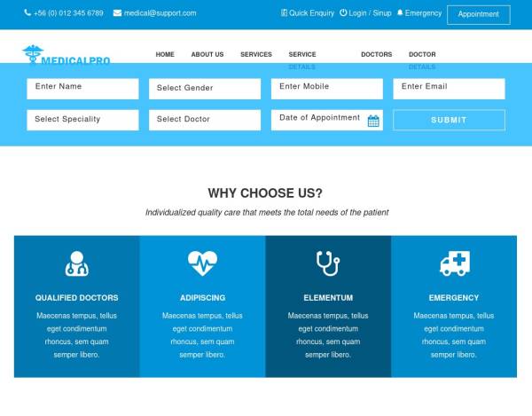 蓝色宽屏的医院门诊治疗网站模板html下载