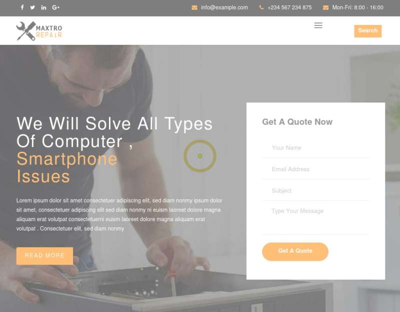 橙色的手机电脑维修服务公司网站html5模板