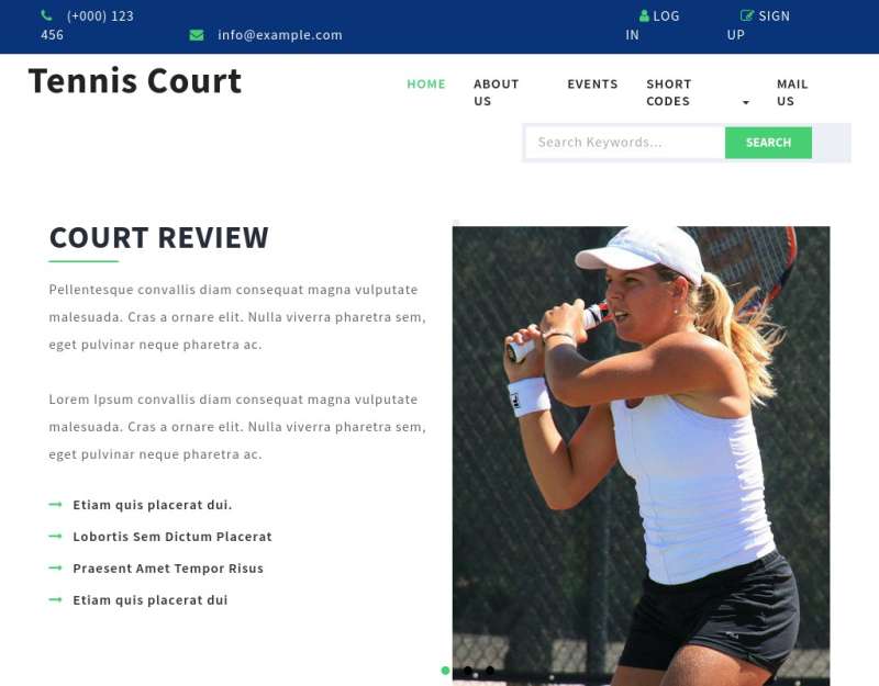 宽屏的网球运动比赛训练网站模板html下载