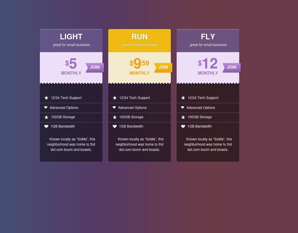 css3漸變色制作漂亮的css3價(jià)格列表布局樣式代碼