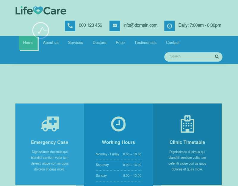 蓝绿色html医疗护理服务网站模板
