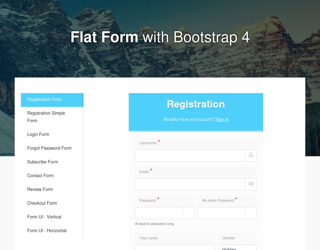 實用的Bootstrap4帶側邊欄的表單網頁模板