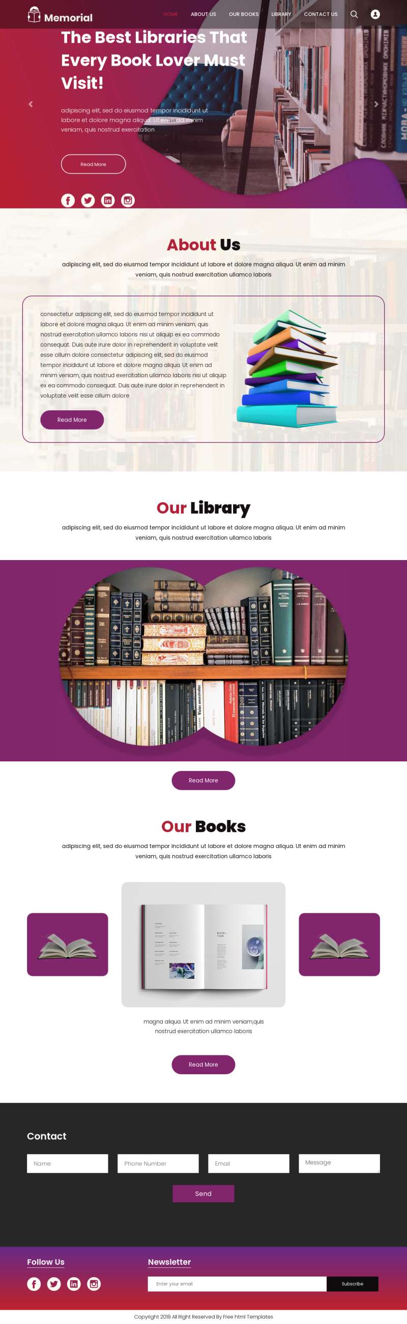紫色渐变的图书馆网站展示模板