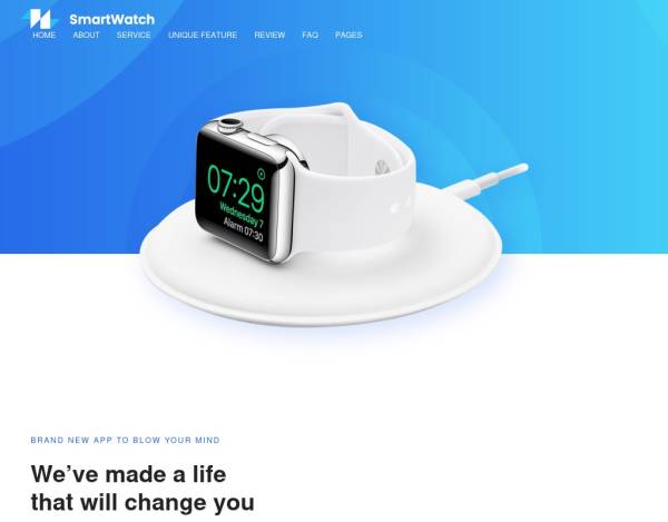 蓝色渐变智能手表电子产品展示网站模板