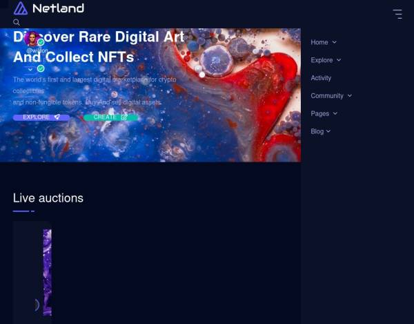 炫酷的NFT数字艺术品交易市场HTML5网站模板