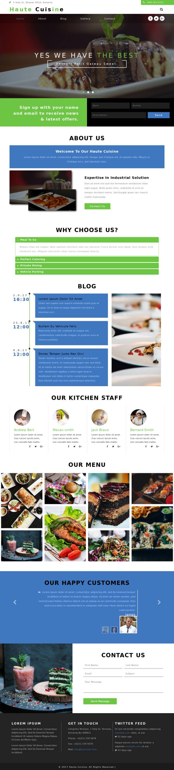 蓝绿色设计html美食餐饮网站模板