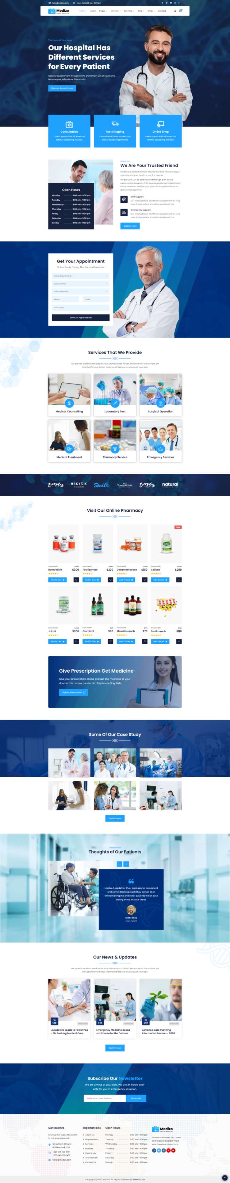蓝色医疗网站源码，实用的医疗网页设计模板