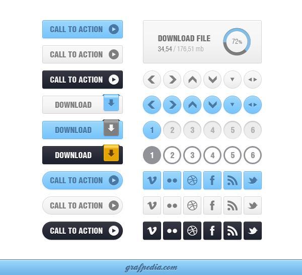 各種網(wǎng)頁常用清新的界面元素按鈕素材和下載按鈕psd素材下載