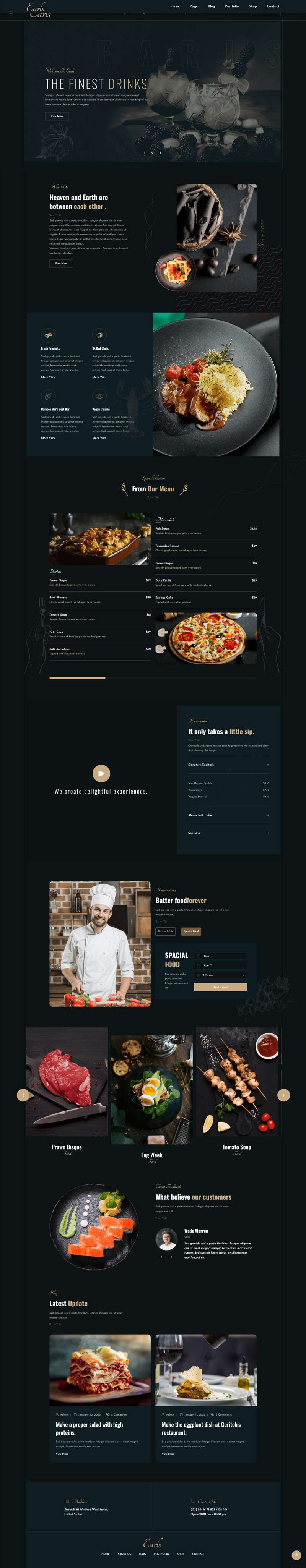 美食网页设计模板分享，炫酷餐厅网站源代码
