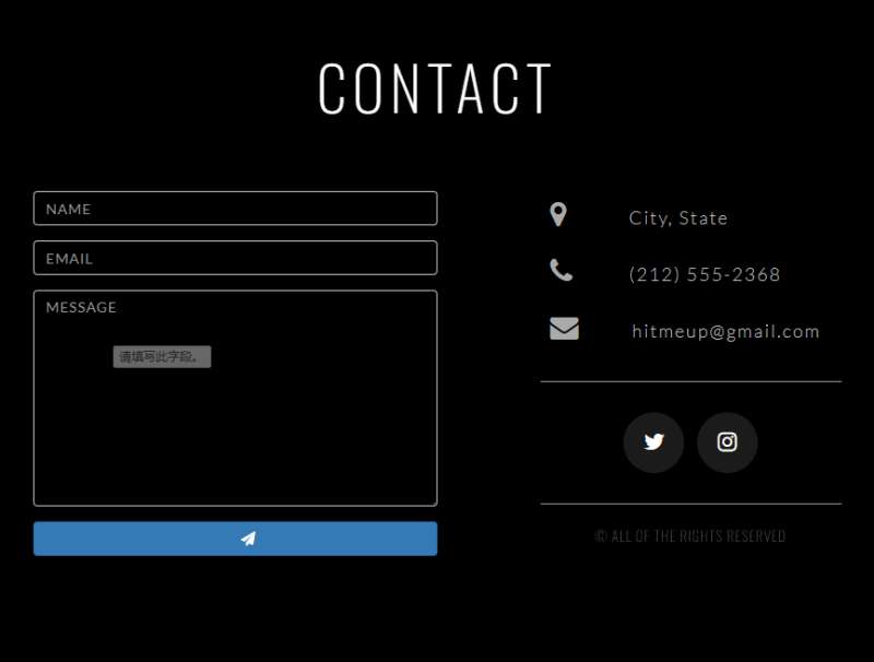 联系我们网页设计，黑色响应式表单设计