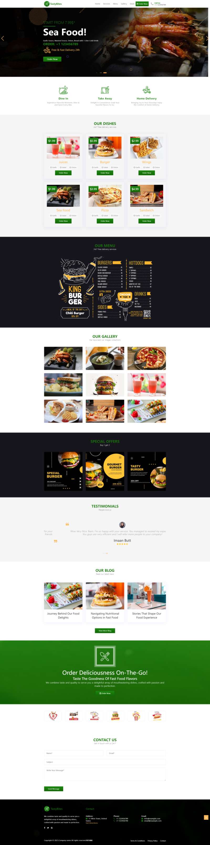 网站制作定制，汉堡快餐店网页设计模板