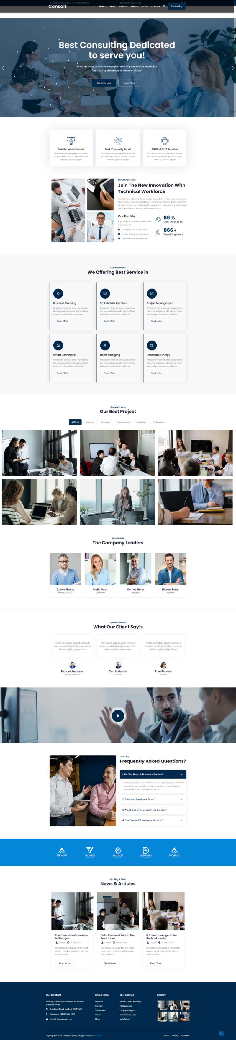 企业网站设计，深蓝咨询公司网站模板