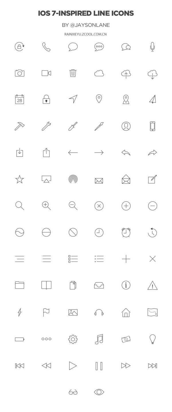 80个ios7风格网页简笔画工具图标_黑色的线条简笔画图标psd素材下载