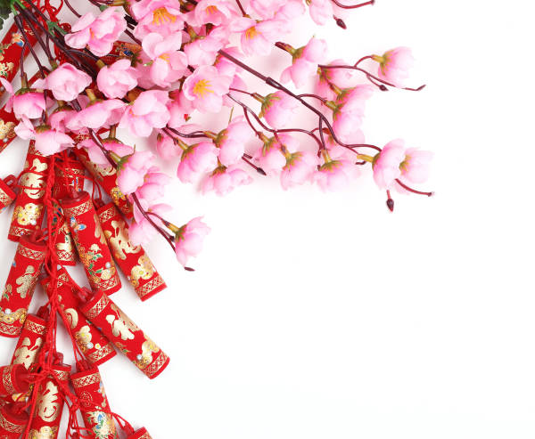 精美的红色喜庆春节樱花爆竹高清图片jpg下载