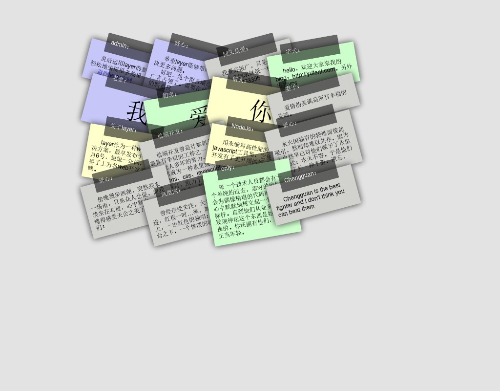 Jquery layer用戶留言便簽無規(guī)則排列的浮動(dòng)層用戶留言墻紙代碼
