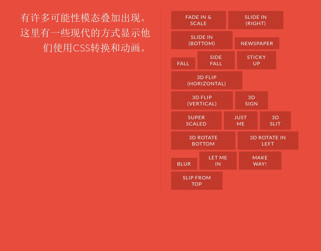 modernizr.custom.js制作20種html5 CSS3絢麗的彈出窗口動畫過渡效果