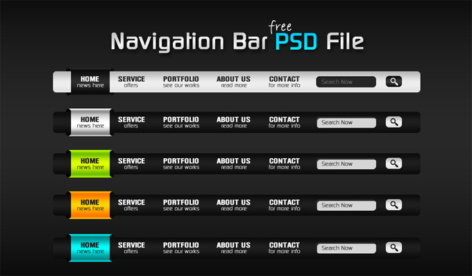 五款黑色陰影質(zhì)感導航條PSD分層素材下載
