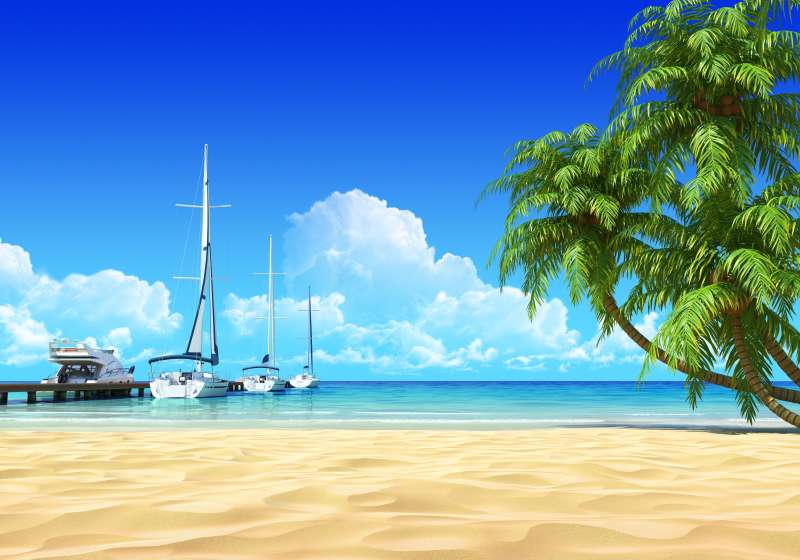 碧海蓝天海边沙滩帆船美景高清图片下载