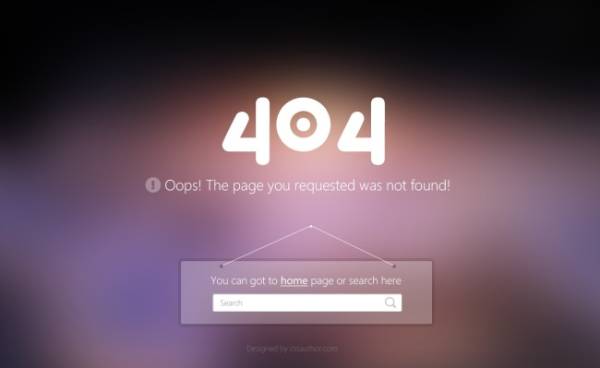带搜索条的404页面设计模板psd下载