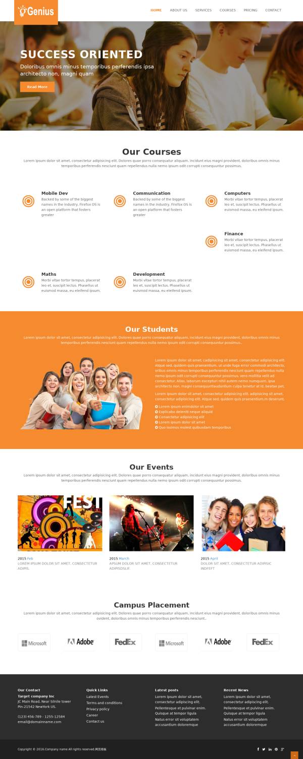 橙色扁平化国外留学生教育网站模板下载