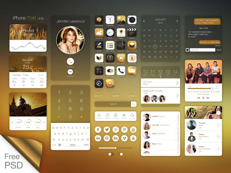金黄色苹果ios7风格手机APP界面模板下载