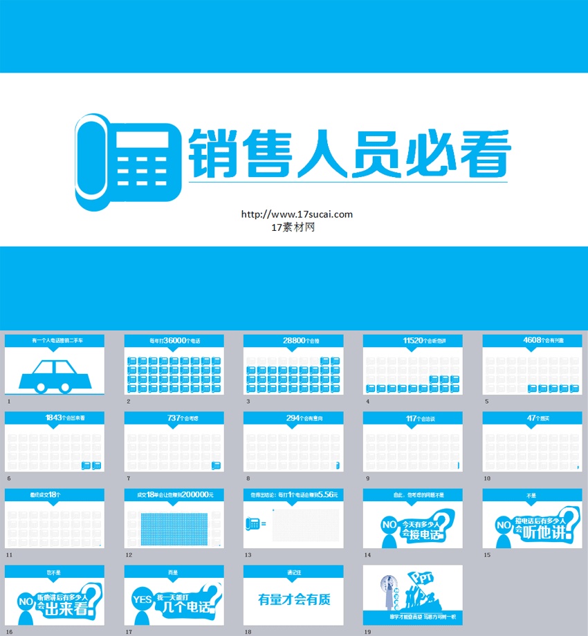 藍(lán)色簡(jiǎn)單的電話銷售PPT模板下載