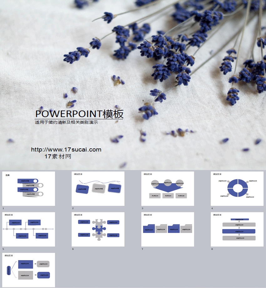 淡雅干花薰衣草背景PPT通用模板下載