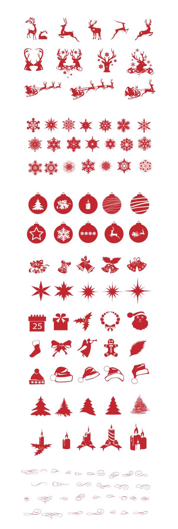 红色扁平的圣诞节剪纸图标素材下载