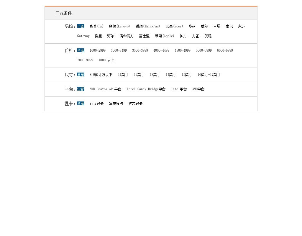 jquery代碼制作仿京東商城商品列表商品篩選功能